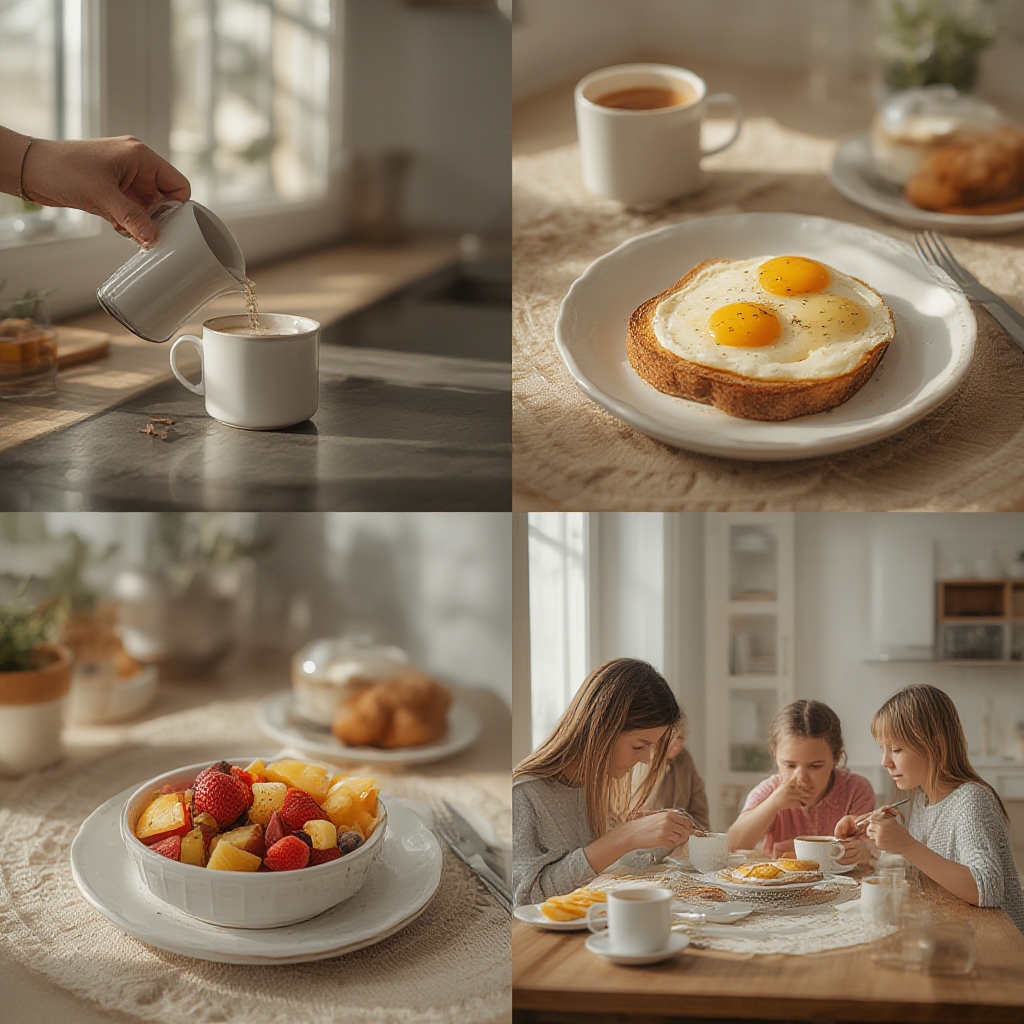 Step-by-step breakfast preparation